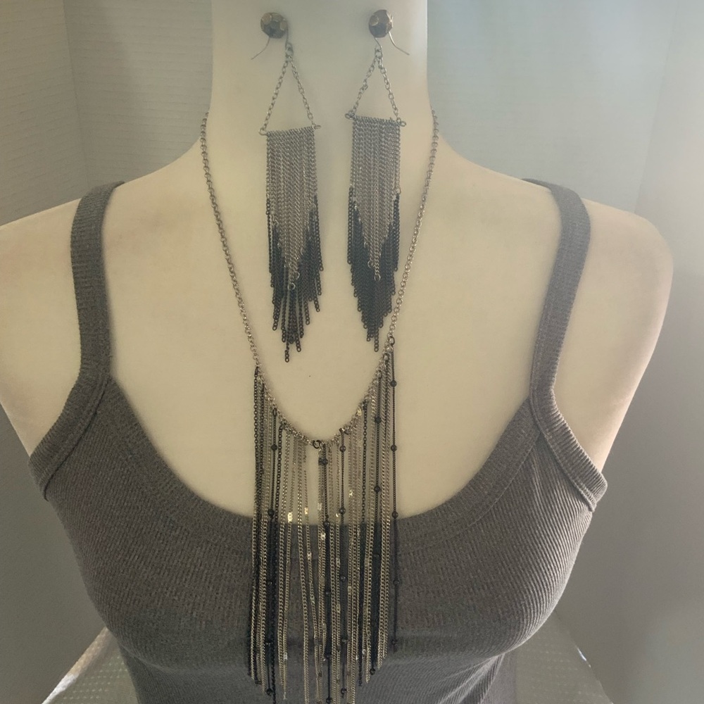 Dramatic Black And Silver Cascading Earrings - image 1